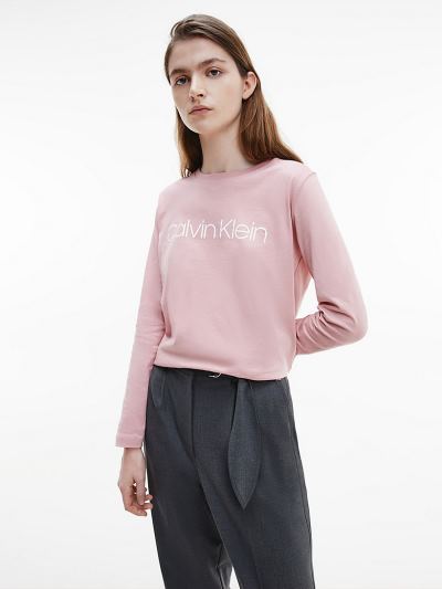 Calvin Klein Ruhák HU264945 | Calvin Klein Organic Cotton Long Sleeve Logo Női Póló Rózsaszín